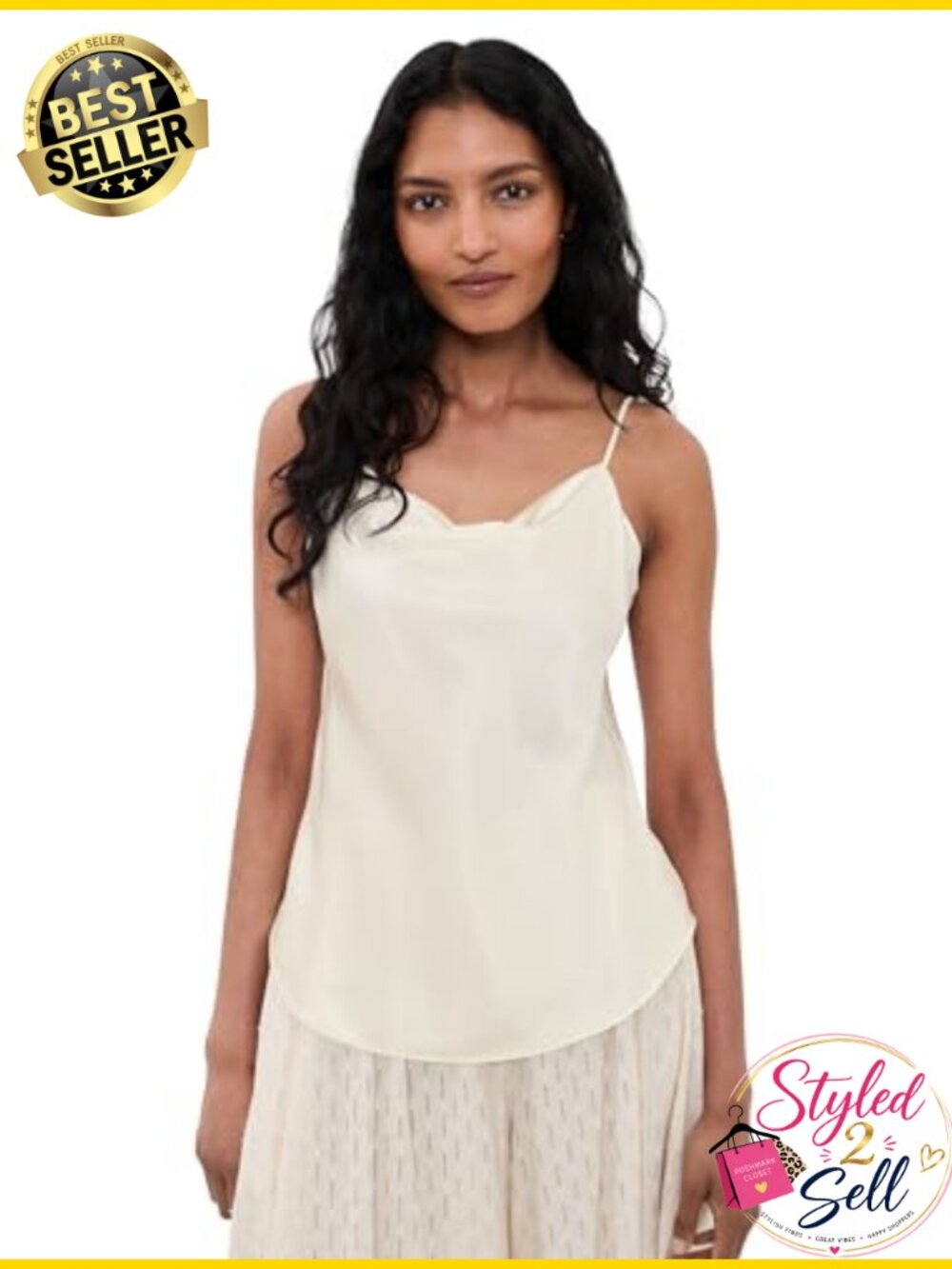 Silk Cami Cowl Neck Adjustable Straps Regular Fit Tank Top Vacation